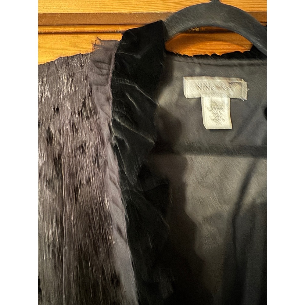 Nine West Black Lace Velvet Ruffle Jacket Open Front Tie Floral romantic Large - Picture 4 of 9